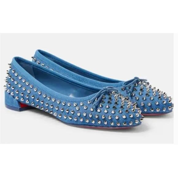 Christian Louboutin Sweetie Jane Spikes Denim Flat 36.5 Blue - Picture 1 of 6